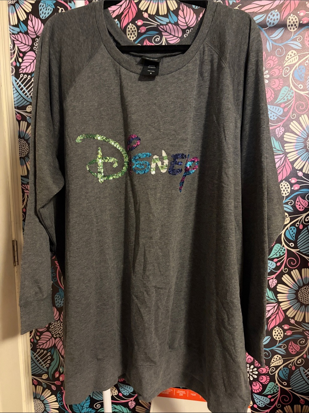 Disney Dark Gray Crewneck Sweatshirt with Multicolor Sequin Logo